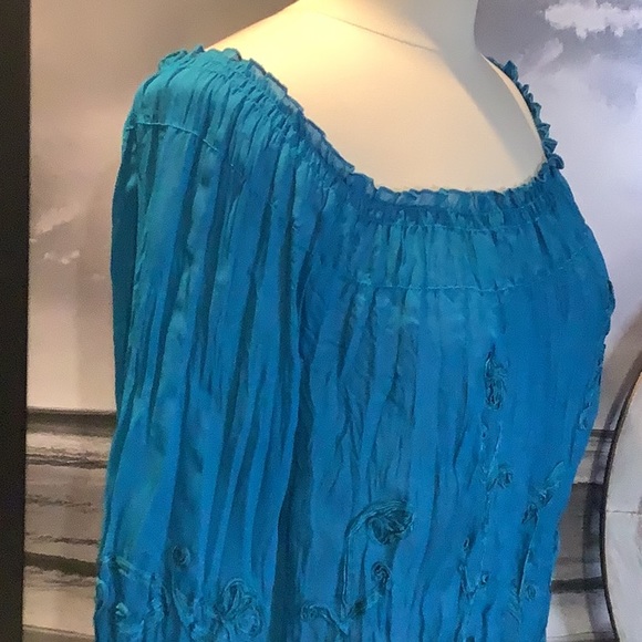 INC International Concepts On/Off Shoulder Gauze Pleated Embroidered Blouse Sz 6 - Picture 4 of 10